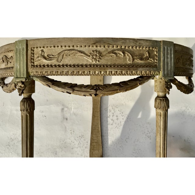 Pair of Antique French Painted Demilune Console Tables, Marble Tops For Sale In New York - Image 6 of 18