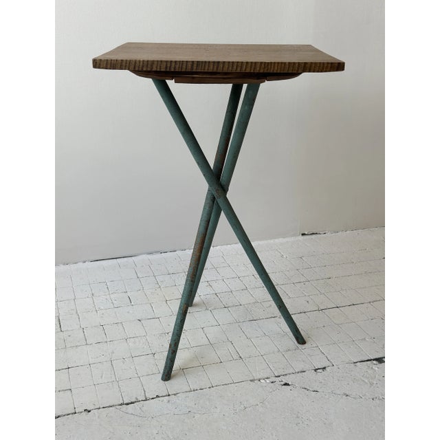 Antique Curly Maple Accent Table With Turquoise-Painted Tripod Base, Circa Early 20th Century For Sale - Image 13 of 17