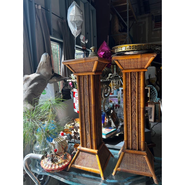 1970s Pair of Bamboo Plant Stand Pillars For Sale - Image 4 of 12