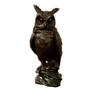 Large Vintage Bronze Great Horned Owl For Sale