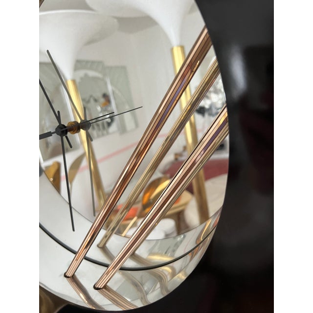 1980s 1980s Postmodern Black Laminate Floor Mirror Clock For Sale - Image 5 of 6