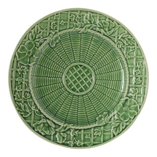 Vintage Majolica Floral Basket Serving Charger / Plate For Sale