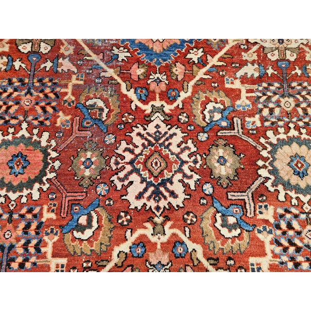 Antique Mahal Sultanabad Rug, Hand-Knotted Wool, Geometric Pattern, 9x12, Red & Navy For Sale - Image 17 of 18