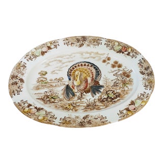 Vintage Transferware XL Turkey Platter Ironstone Thanksgiving For Sale