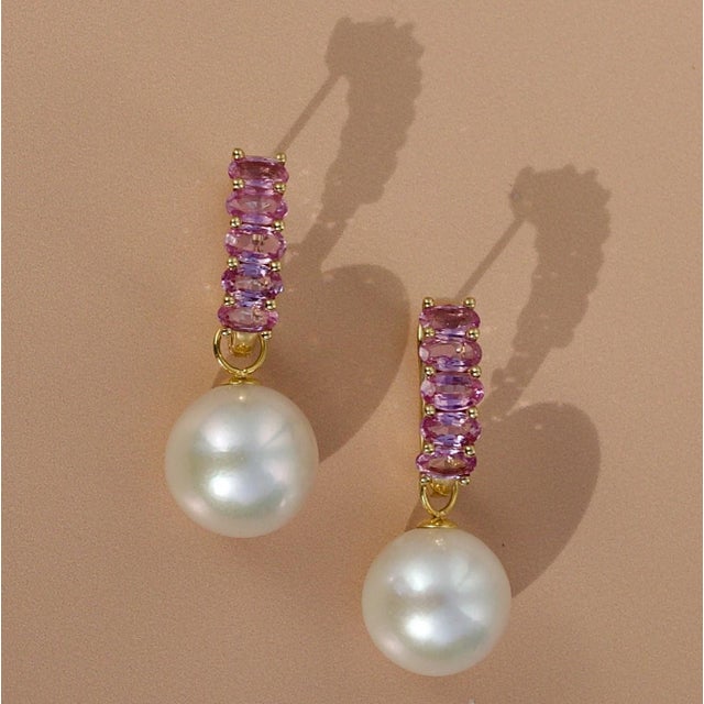 18K Yellow Gold 10 Pieces 5 x 3 mm Natural Pink Sapphire｜Oval Pink Sapphire CTW: 3.50 Hoop Size: 15 x 15 mm Freshwater...