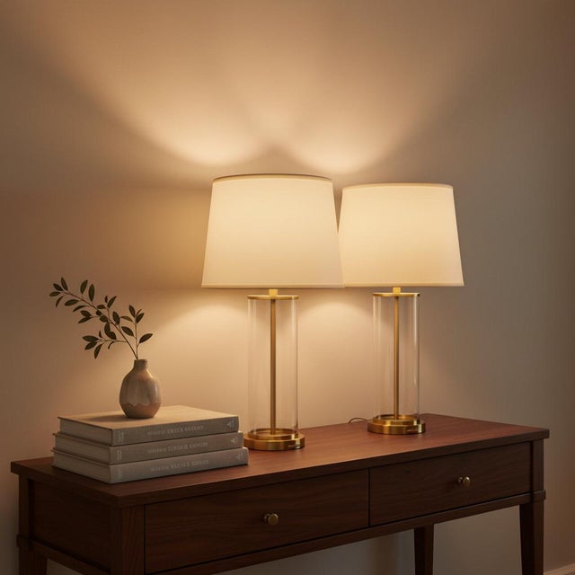 Metal Vintage Ralph Lauren Glass and Brass Table Lamps - a Pair For Sale - Image 7 of 7