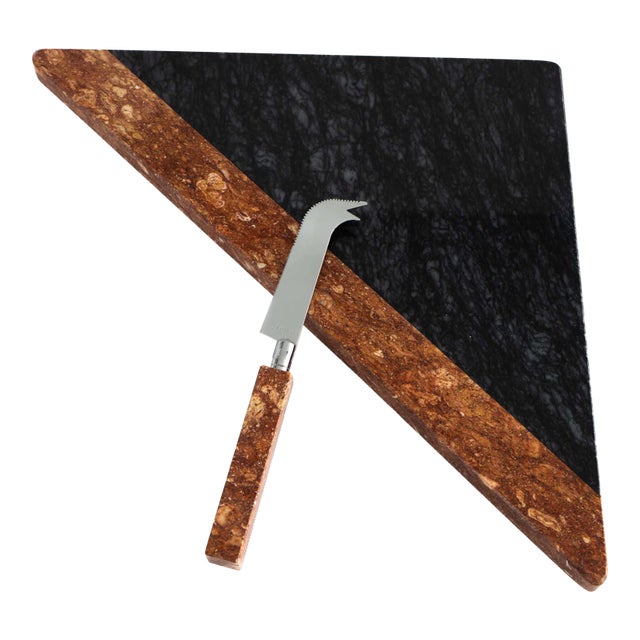 Vintage Georges Briard Triangular Marble Cheese Board & Knife For Sale