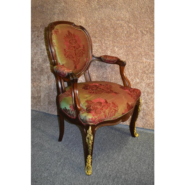 Vintage Italian Style Arm Accent Chair W/Brass Ormolu For Sale - Image 11 of 13