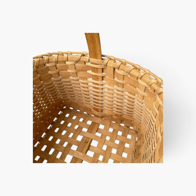 Wood Vintage French Square Splint Wood Gathering Basket — Hand‑Woven Market Tote For Sale - Image 7 of 7