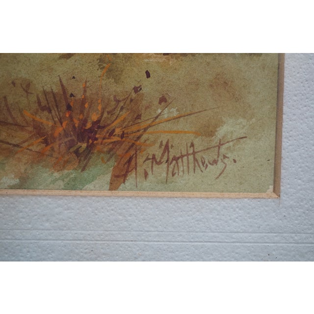 Sienna Antique Albert Matthews Panoramic Riverscape Landscape Watercolor Painting 22" For Sale - Image 8 of 10