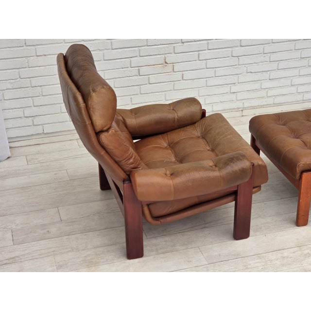 Set of Swedish Lounge Chair and Ottoman in Leather, 1970s For Sale - Image 13 of 18