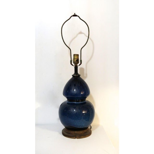 1960s Midnight Blue Double Gourd Vintage Ceramic Lamp For Sale - Image 13 of 13