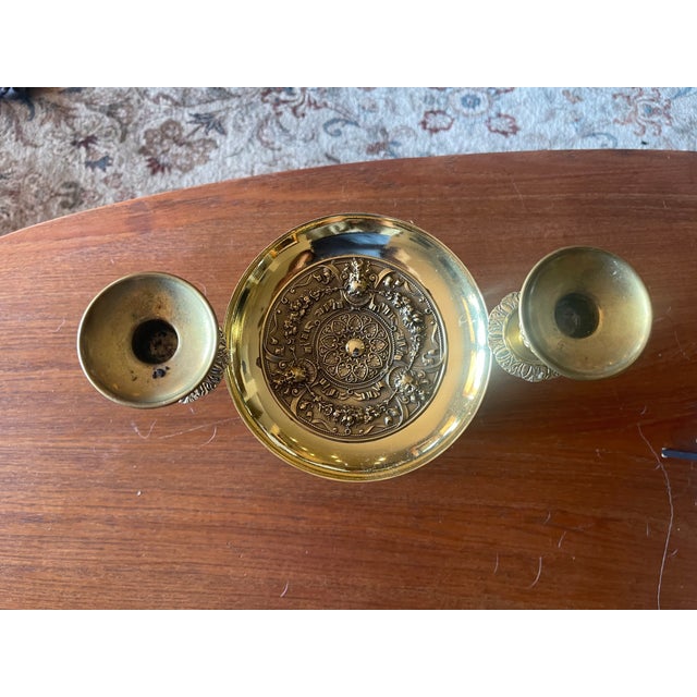 1920s French or Italian Brass Black Marble Compote Candlestick Stand For Sale - Image 4 of 8