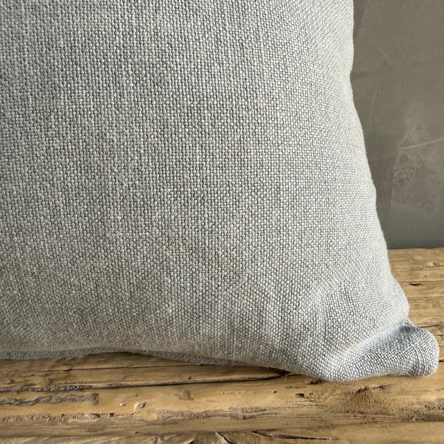 Stone Washed Linen Lumbar Pillow With Down Insert For Sale - Image 4 of 5