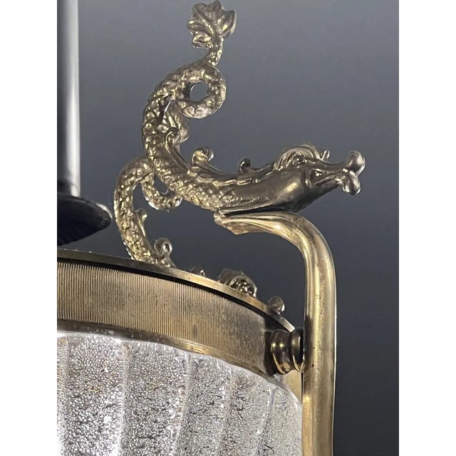 1910s Art Nouveau Chandelier with Glass Bowl and Brass Fish, 1915 For Sale - Image 5 of 9