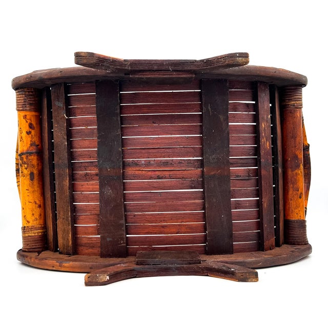 Wood Vintage Handcrafted Bent Bamboo Display Tray on Stand – Organic Modern / Tropical For Sale - Image 7 of 13
