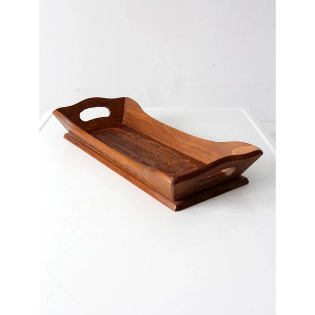 Brown Vintage Carved Wood Farmhouse Tray For Sale - Image 8 of 11