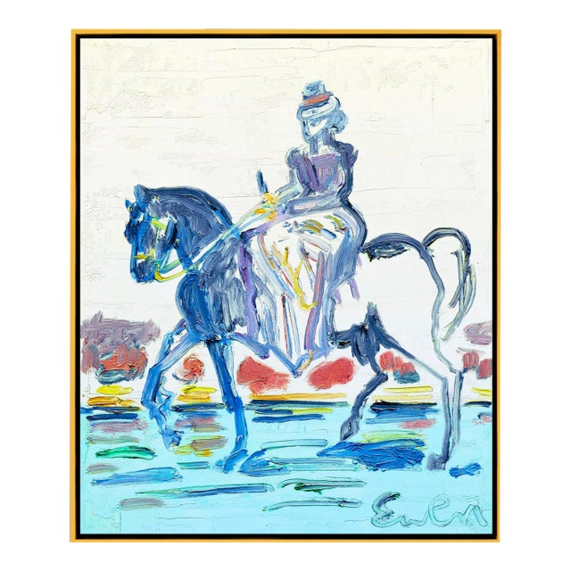 Riding Lady by Anne-Louise Ewen in Gold Frame, Medium Textured Art Print For Sale