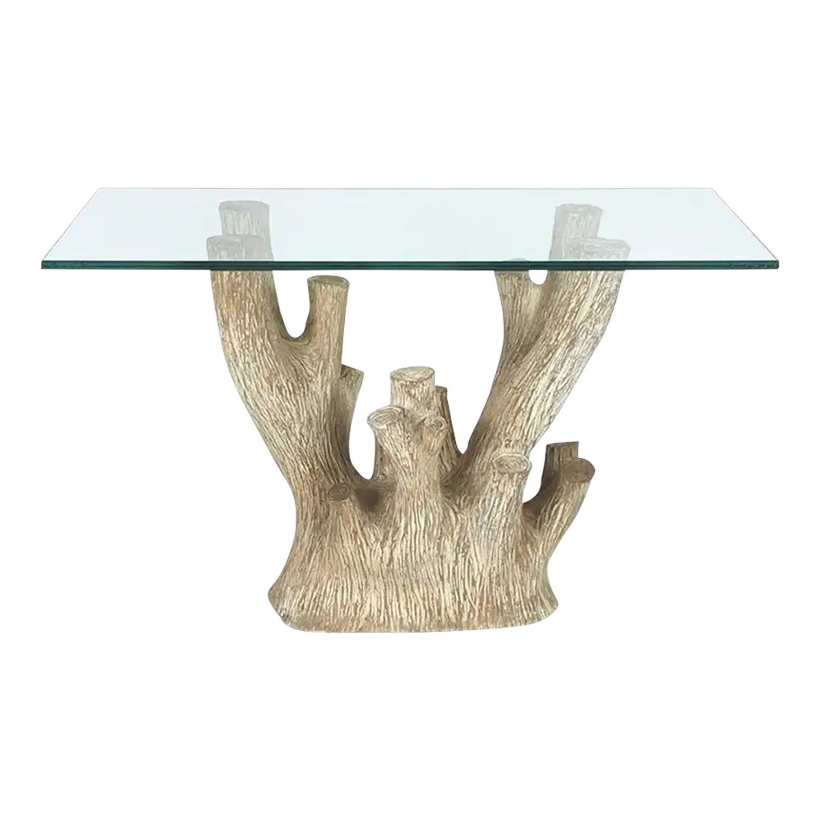 Faux Bois Organic Modern Tree Sculptural Console Glass Topped Console ...