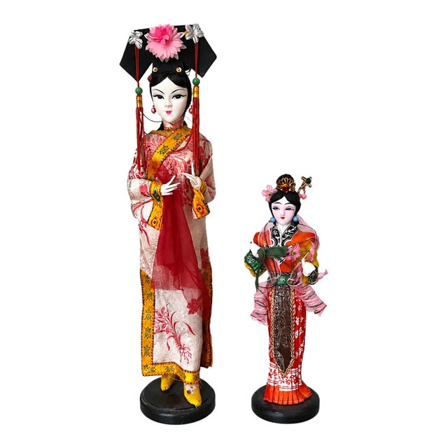 Vintage Chinese Costume Display Dolls, Pair, One Yu Chu Labeled For Sale