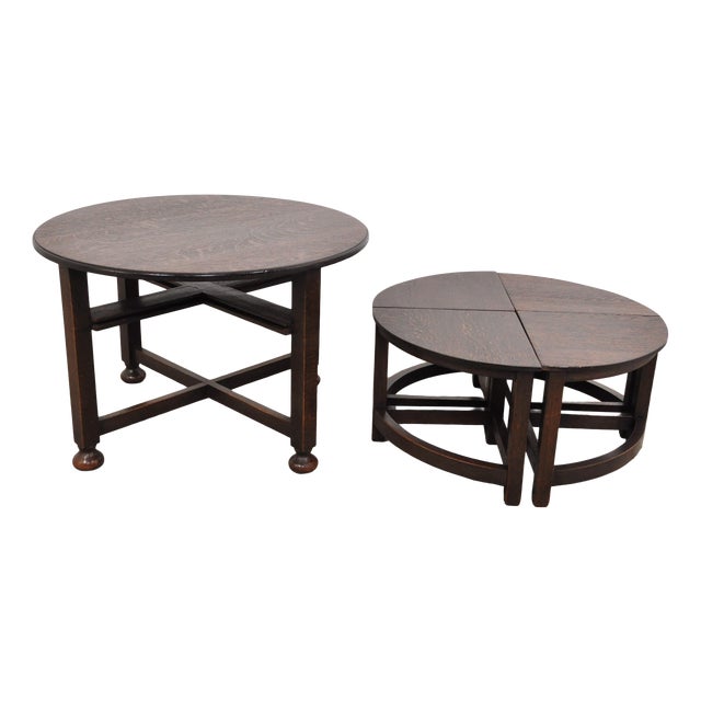 Vintage Oak Coffee Table, 1920s, Set of 5 For Sale