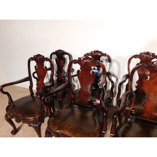 Wood Set of 10 Kindel Winterthur Mahogany Queen Anne Ball Claw Dining Arm Chairs For Sale - Image 7 of 17