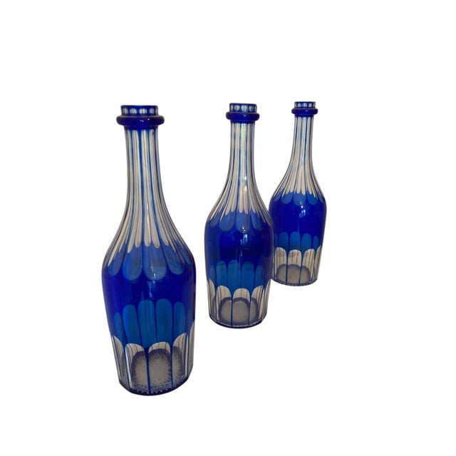 Cobalt Blue Glass Decanters or Serving Bottles, 1860s, Set of 3 For Sale - Image 3 of 10