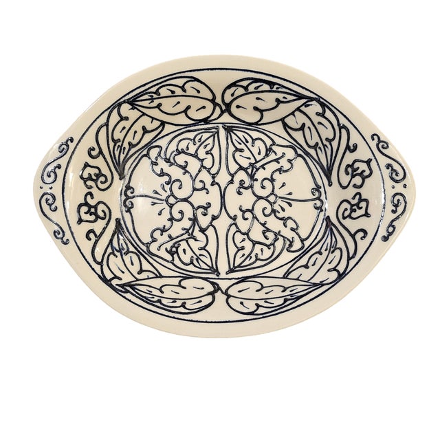 French Country Late 20th Century Signed American Studio Pottery Floral Oval Serving Platter For Sale - Image 3 of 18