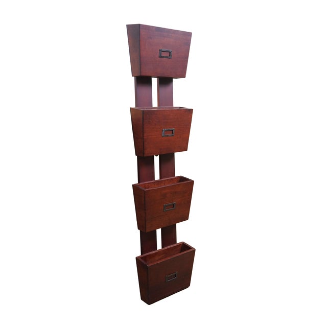 Vintage wood oak four tier stacking magazine office document file holder organizer rack. Dimensions: 11" x 4" x 45.5" (W x...