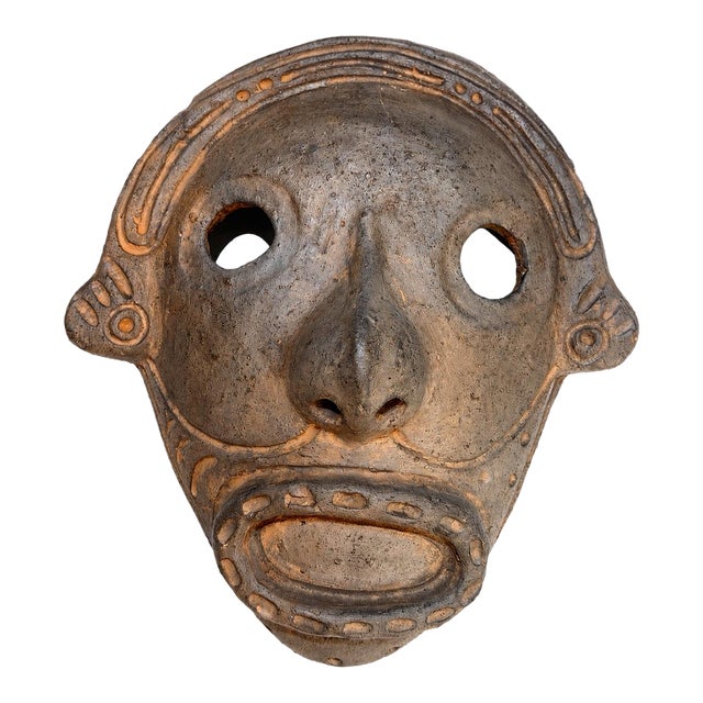 Vintage Peruvian Black-Fired Earthenware Folk Art Wall Mask For Sale