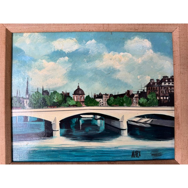 Vintage Marx Parisian River Landscape Scene Oil Painting, Framed For Sale - Image 9 of 11