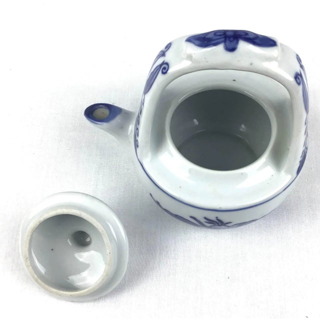 Vintage Chinese Style Blue & White Tea Pot For Sale - Image 10 of 12