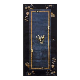 1920s Traditional Navy Blue Floral Sprays & Butterflies Deco Chinese Peking Rug For Sale