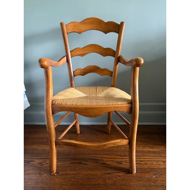 1990s Pair of Ladder Back Straw Seat Chairs For Sale - Image 11 of 11