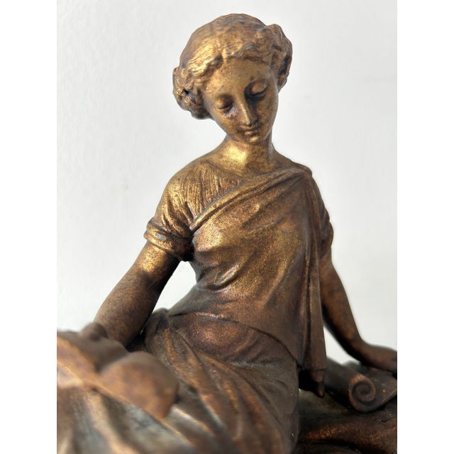 Antique Victorian Neoclassic Gilted Spelter Figure of Reading Woman For Sale In Miami - Image 6 of 11