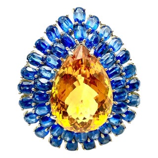 Bochic "Orient" Vintage Kyanite and Citrine Ring Set In 18K White Gold & Silver For Sale