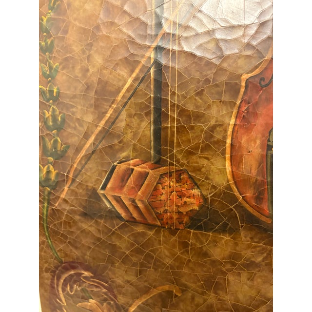 Late 20th Century Late 20th Century Themed Crackle Painted Arched Wood Wall Panel - Violin and Huqin For Sale - Image 5 of 10
