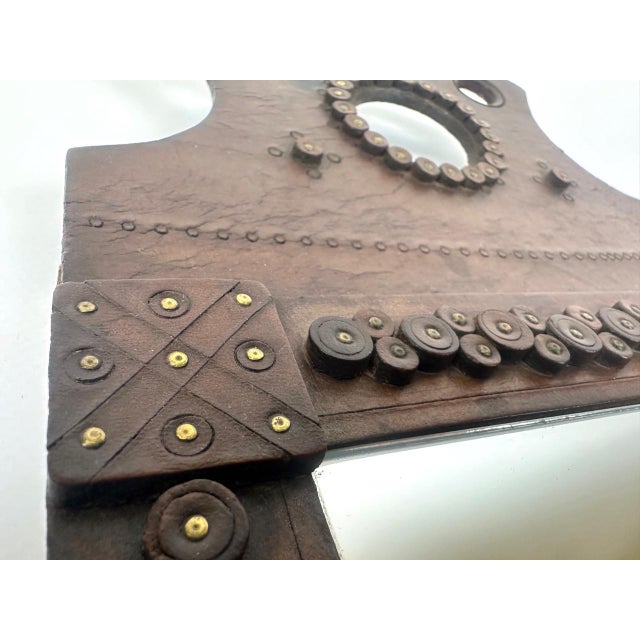 Hungarian Folk Art Leather Framed Mirror, 1960s For Sale - Image 4 of 8