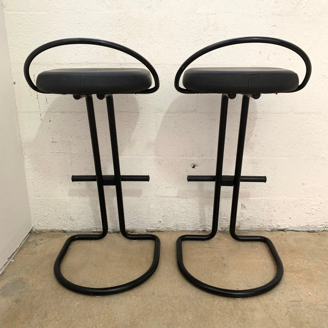 Postmodern Italian Black Rubber Bar Stools - Set of 2 For Sale - Image 11 of 13