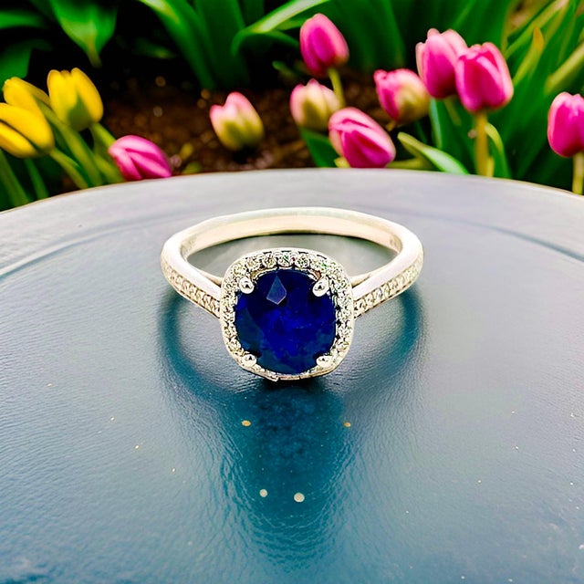 Natural Sapphire Diamond Ring 14k White Gold 2.43 TCW Certified, Size 6.5 For Sale - Image 10 of 11