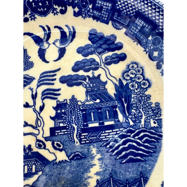 1930s Antique Japanese Blue & White Transferware Chinoiserie Bowl For Sale - Image 5 of 9
