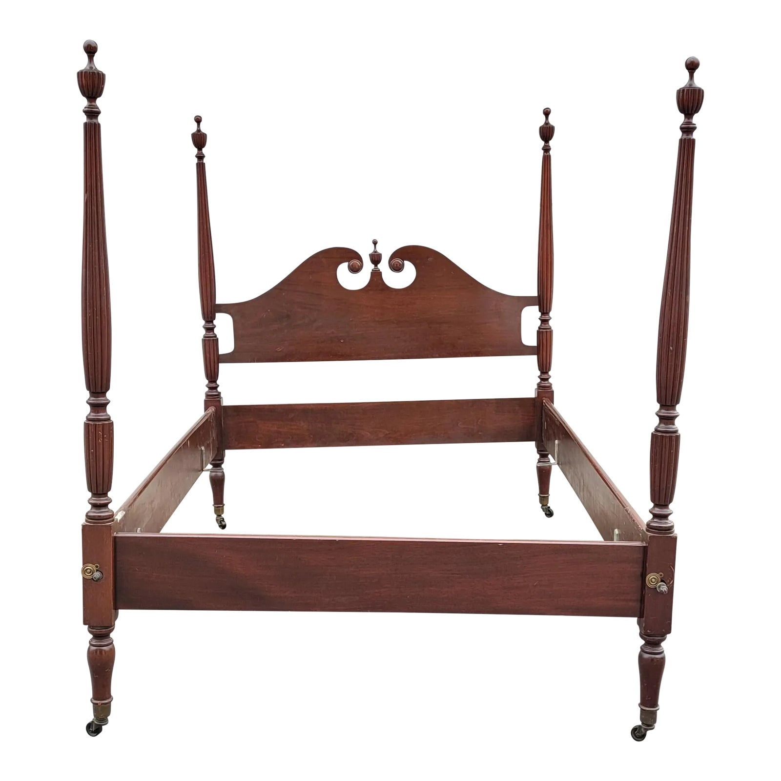 1940s Mahogany Full Size Poster Bed on Wheels With Urn Finials Chairish