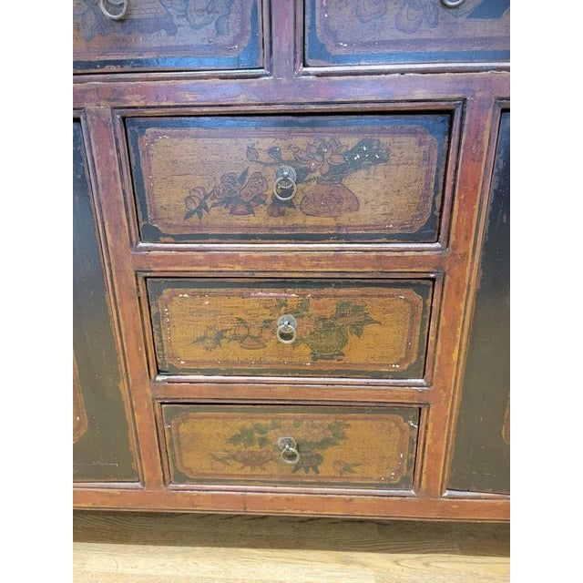 Antique Shanxi Province Red Lacquered & Elmwood Hand Painted Sideboard For Sale - Image 10 of 13