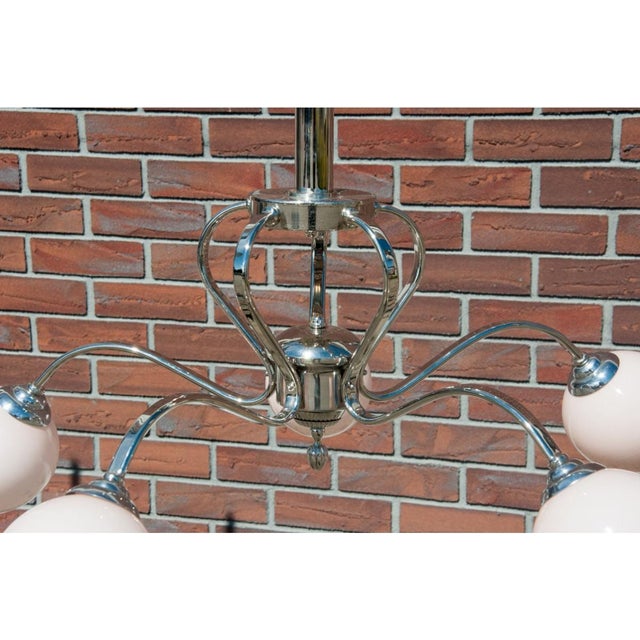 Mid-Century Modern Vintage Glass and Metal Chandelier, Poland, 1950s For Sale - Image 3 of 7