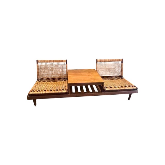 This vintage Mid-Century modular seating consists of 4 pieces - two armless chairs, side table and bench base. Set also...