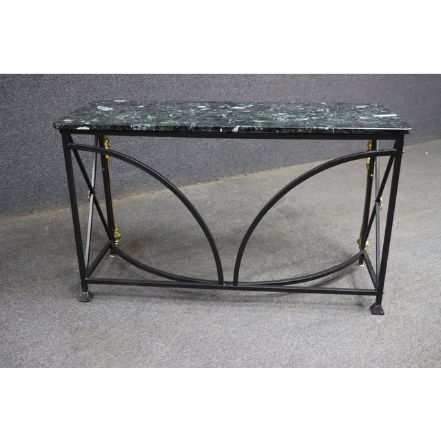 Green Maison Charles Style Brass Seahorse Console Table With Verdi Marble Top For Sale - Image 8 of 15