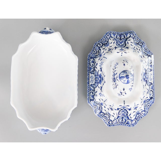Ceramic Antique French Rouen Faience Blue & White Tureen For Sale - Image 7 of 11