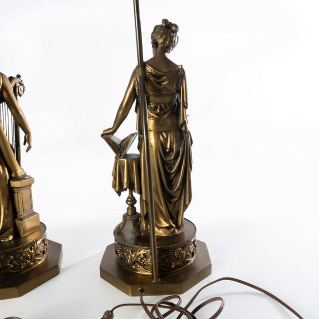 Gold Early 20th Century Pair of Classical Form Figural Lamps For Sale - Image 8 of 18