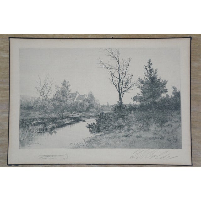 Antique George William Bohde Signed the Rivulet River Landscape Etching 16" For Sale - Image 4 of 9
