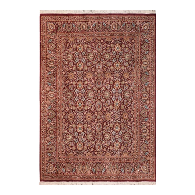 Floral Pak-Persian Maroon/Green Wool Rug - 8'0'' X 10'1'' For Sale